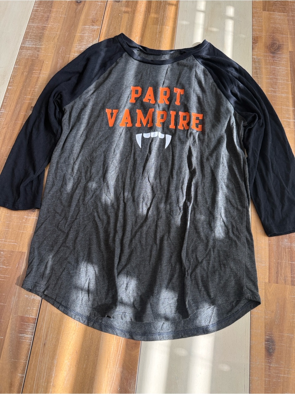 City Streets Black & Gray Raglan 'Part Vampire' Tee with Orange & White Graphic